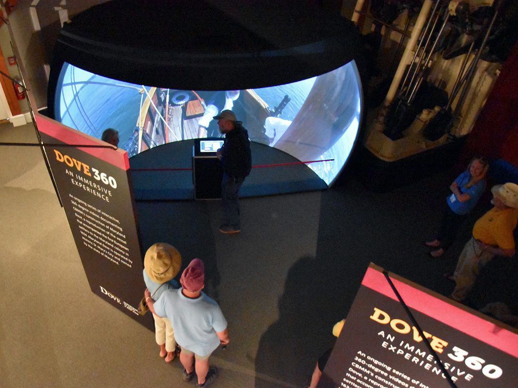 A group of people in the 360 exhibit.