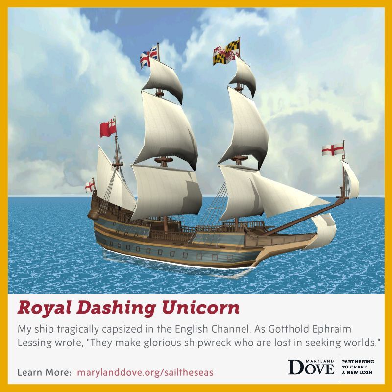 An image of a ship with "royal dashing unicorn" as the caption