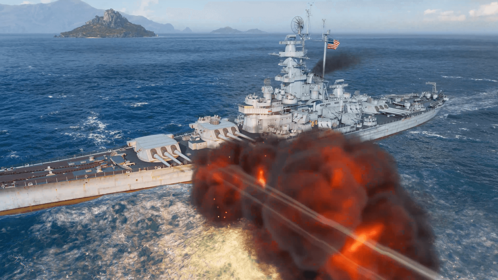 a rendering of a ship firing its cannons